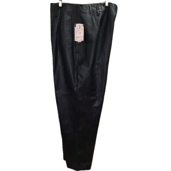 NEW Diana Marco Black Pleated High Waisted Baggy Leather Pants Tapered Leg 24W - Picture 3 of 8